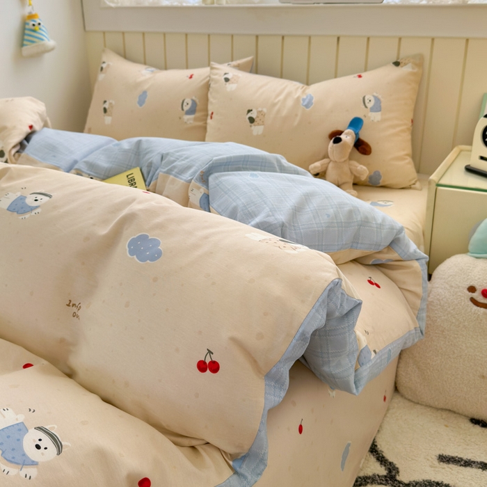 91家纺网 家纺一手货源 找家纺 典曼家纺 2025新款40支学生季卡通印花四件套 可可汪