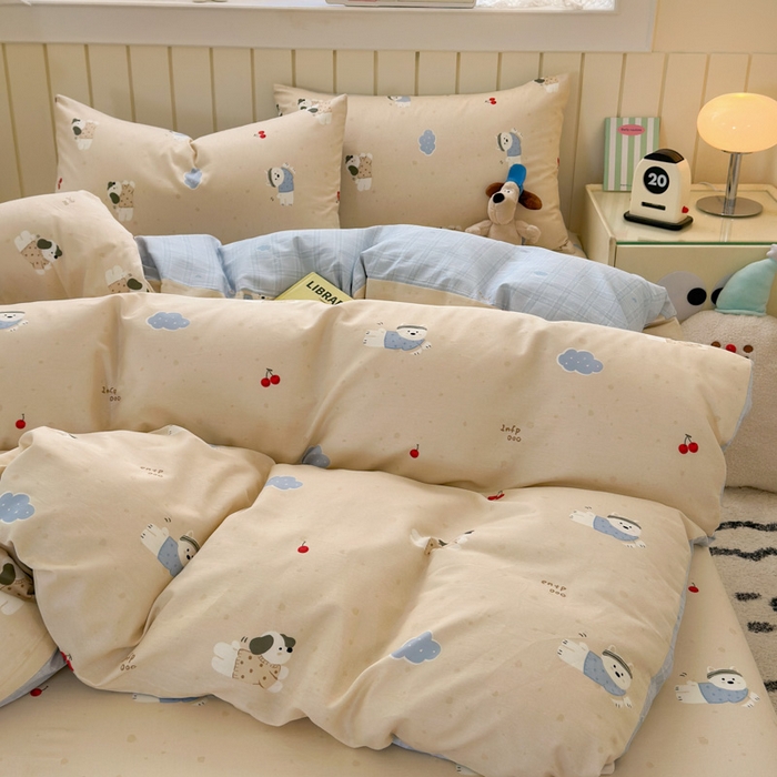 91家纺网 家纺一手货源 找家纺 典曼家纺 2025新款40支学生季卡通印花四件套 可可汪