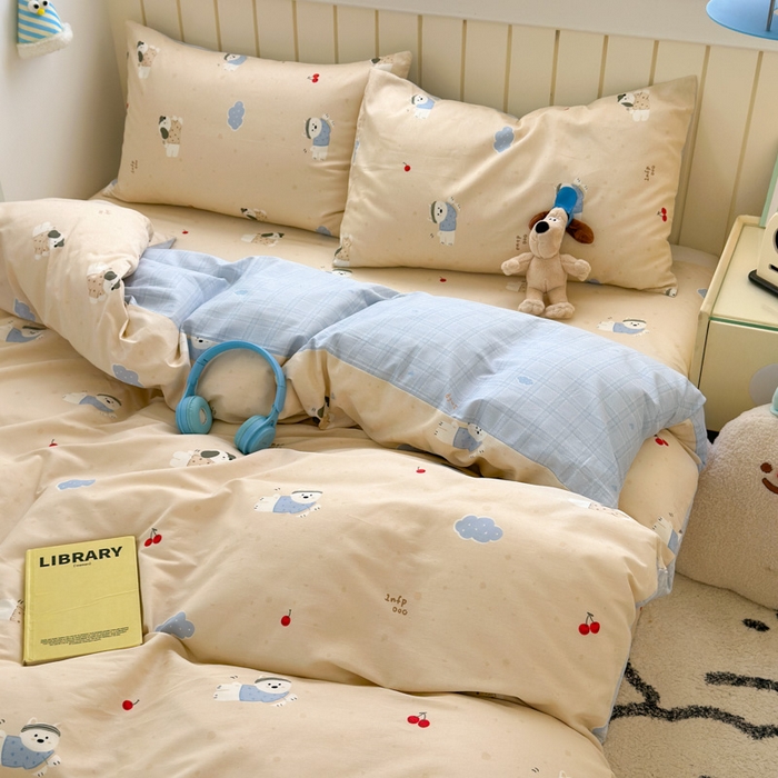 91家纺网 家纺一手货源 找家纺 典曼家纺 2025新款40支学生季卡通印花四件套 可可汪