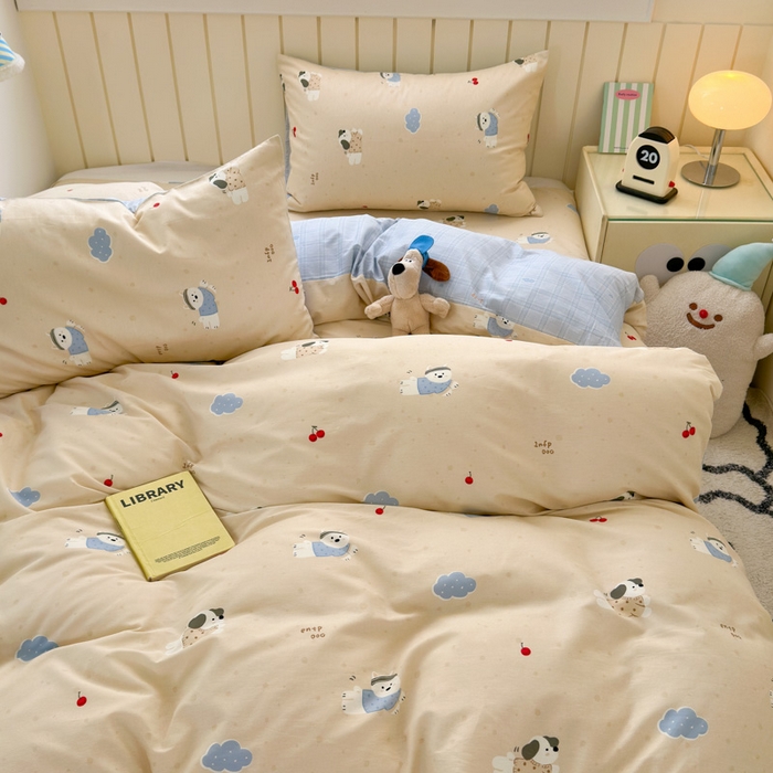 91家纺网 家纺一手货源 找家纺 典曼家纺 2025新款40支学生季卡通印花四件套 可可汪