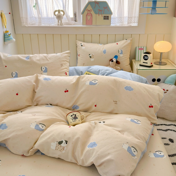 91家纺网 家纺一手货源 找家纺 典曼家纺 2025新款40支学生季卡通印花四件套 可可汪