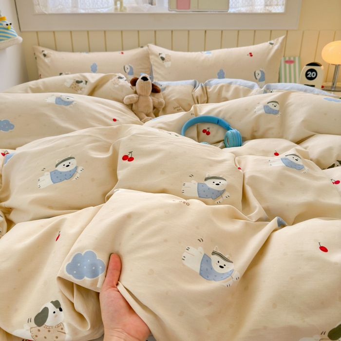 91家纺网 家纺一手货源 找家纺 典曼家纺 2025新款40支学生季卡通印花四件套 可可汪