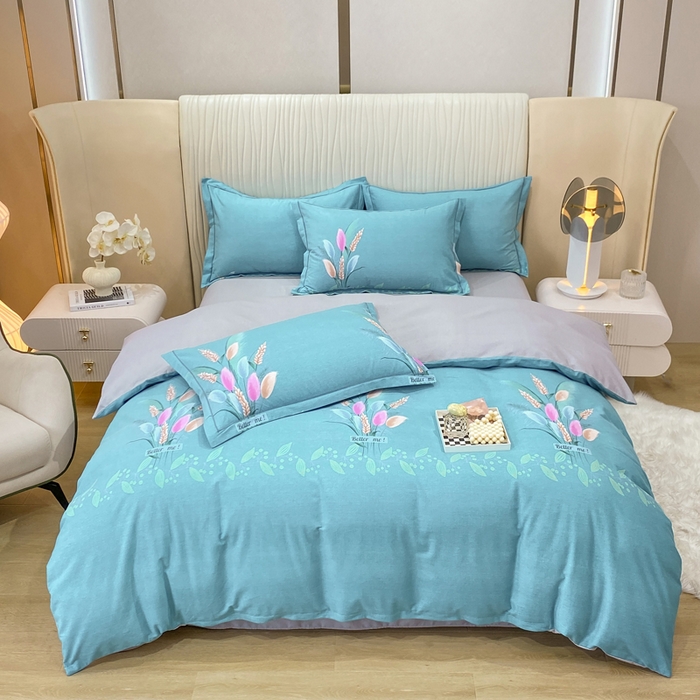 91家纺网 家纺一手货源 找家纺 红日子纺织品 2025新款100%全棉纯棉磨毛四件套 麦浪蓝