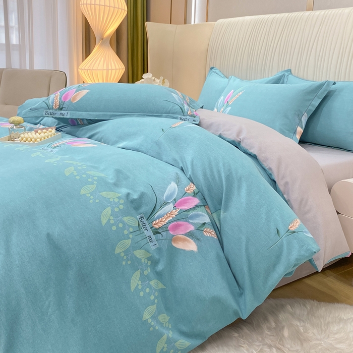 91家纺网 家纺一手货源 找家纺 红日子纺织品 2025新款100%全棉纯棉磨毛四件套 麦浪蓝