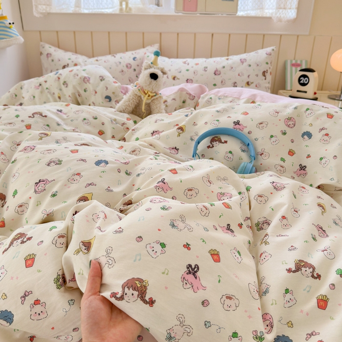 91家纺网 家纺一手货源 找家纺 典曼家纺 2025新款40支学生季卡通印花四件套 玛奇朵