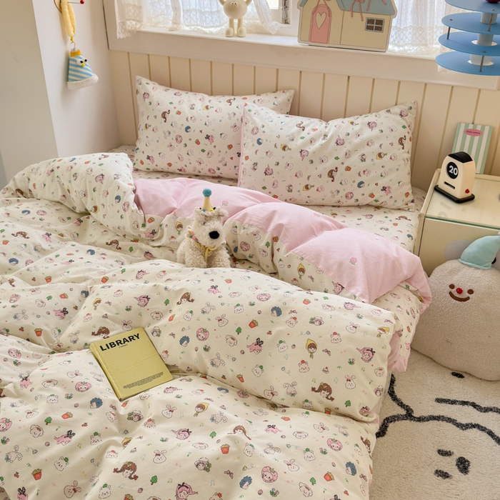 91家纺网 家纺一手货源 找家纺 典曼家纺 2025新款40支学生季卡通印花四件套 玛奇朵