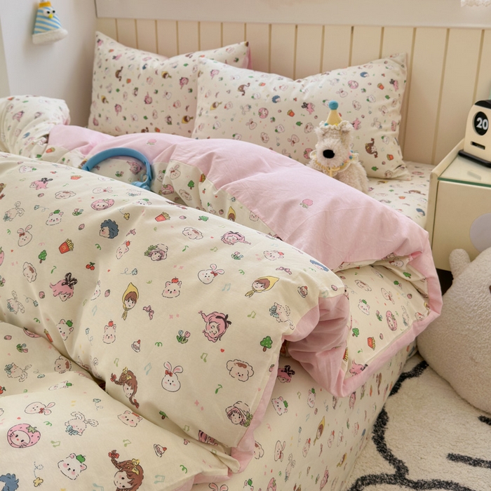 91家纺网 家纺一手货源 找家纺 典曼家纺 2025新款40支学生季卡通印花四件套 玛奇朵