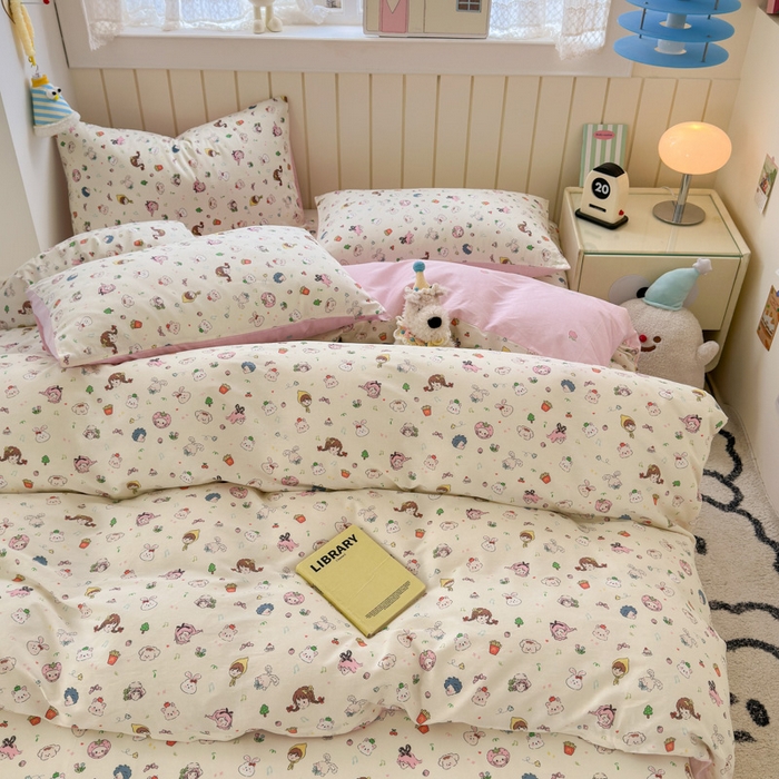 91家纺网 家纺一手货源 找家纺 典曼家纺 2025新款40支学生季卡通印花四件套 玛奇朵