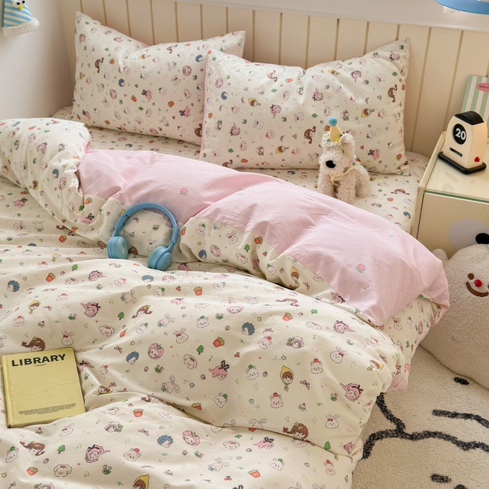 91家纺网 家纺一手货源 找家纺 典曼家纺 2025新款40支学生季卡通印花四件套 玛奇朵