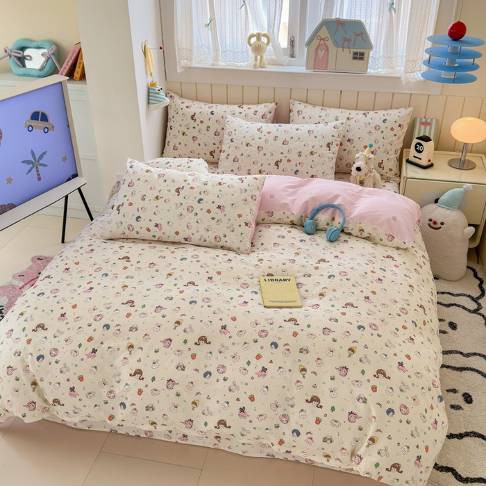 91家纺网 家纺一手货源 找家纺 典曼家纺 2025新款40支学生季卡通印花四件套 玛奇朵