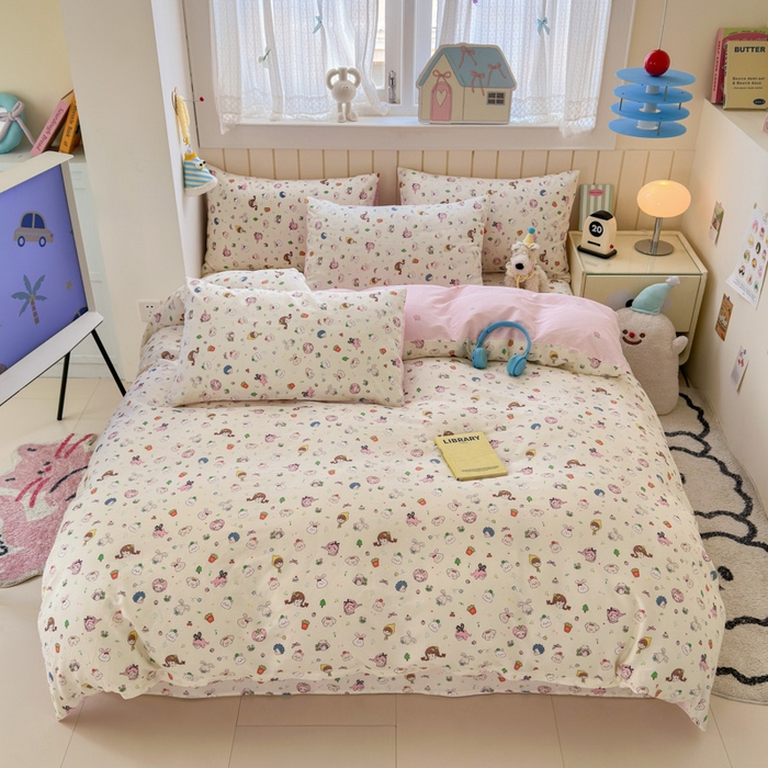 91家纺网 家纺一手货源 找家纺 典曼家纺 2025新款40支学生季卡通印花四件套 玛奇朵