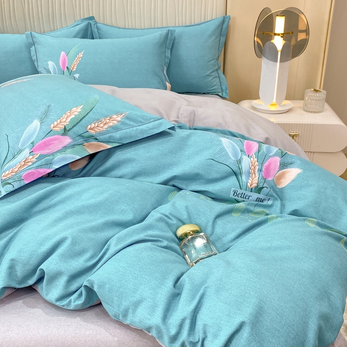 91家纺网 家纺一手货源 找家纺 红日子纺织品 2025新款100%全棉纯棉磨毛四件套 麦浪蓝