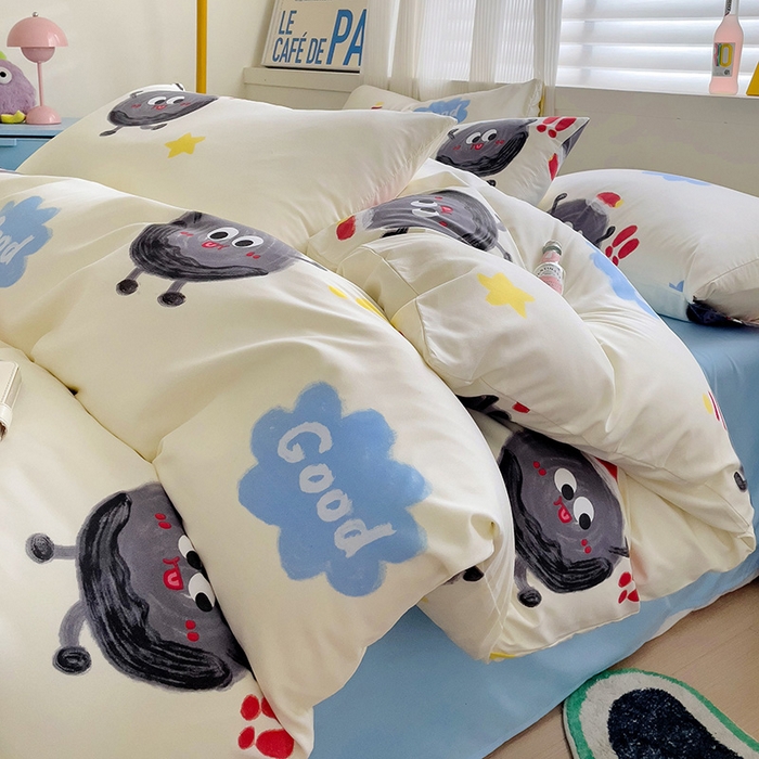 91家纺网 家纺一手货源 找家纺 （总）2025开学季新款学生宿舍三件套被套小清新卡通超柔水洗云朵棉四件套