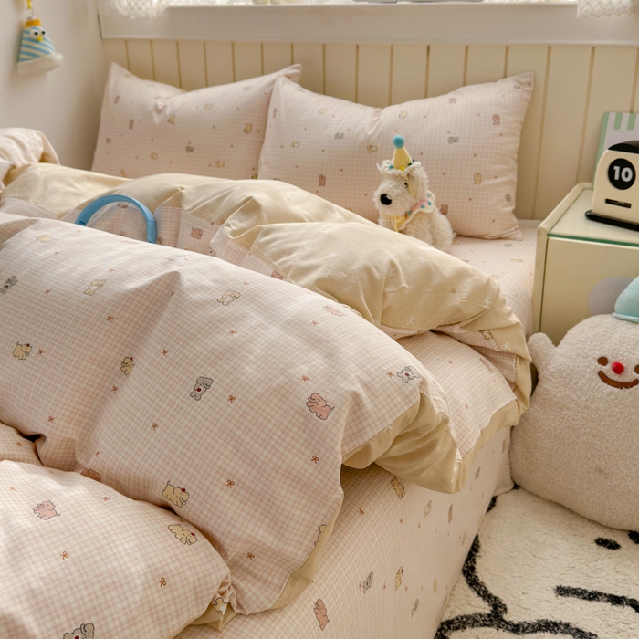 91家纺网 家纺一手货源 找家纺 典曼家纺 2025新款40支学生季卡通印花四件套 泡芙小象