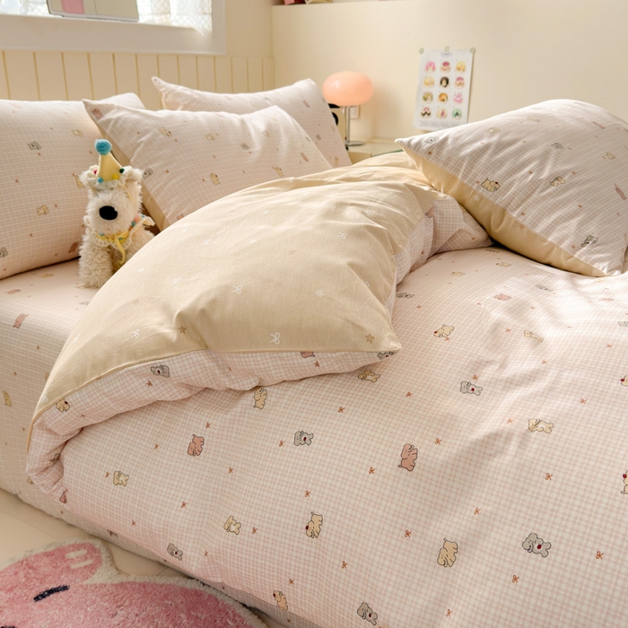 91家纺网 家纺一手货源 找家纺 典曼家纺 2025新款40支学生季卡通印花四件套 泡芙小象