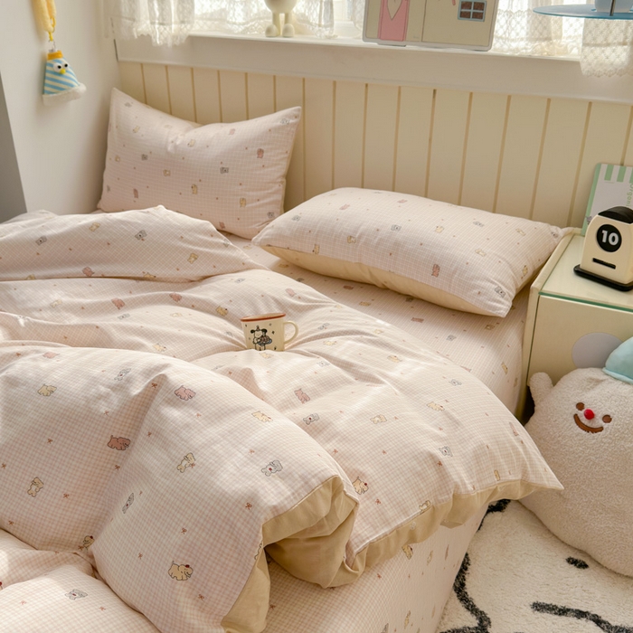 91家纺网 家纺一手货源 找家纺 典曼家纺 2025新款40支学生季卡通印花四件套 泡芙小象