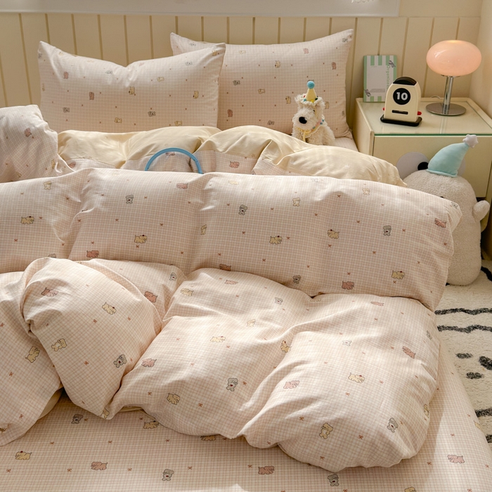 91家纺网 家纺一手货源 找家纺 典曼家纺 2025新款40支学生季卡通印花四件套 泡芙小象