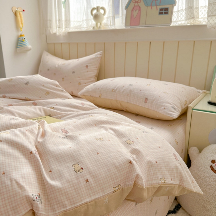 91家纺网 家纺一手货源 找家纺 典曼家纺 2025新款40支学生季卡通印花四件套 泡芙小象