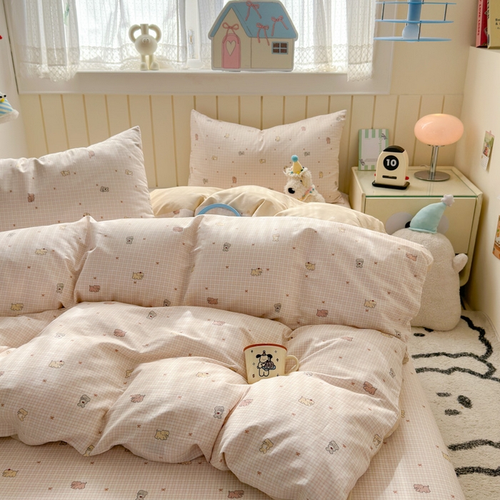 91家纺网 家纺一手货源 找家纺 典曼家纺 2025新款40支学生季卡通印花四件套 泡芙小象