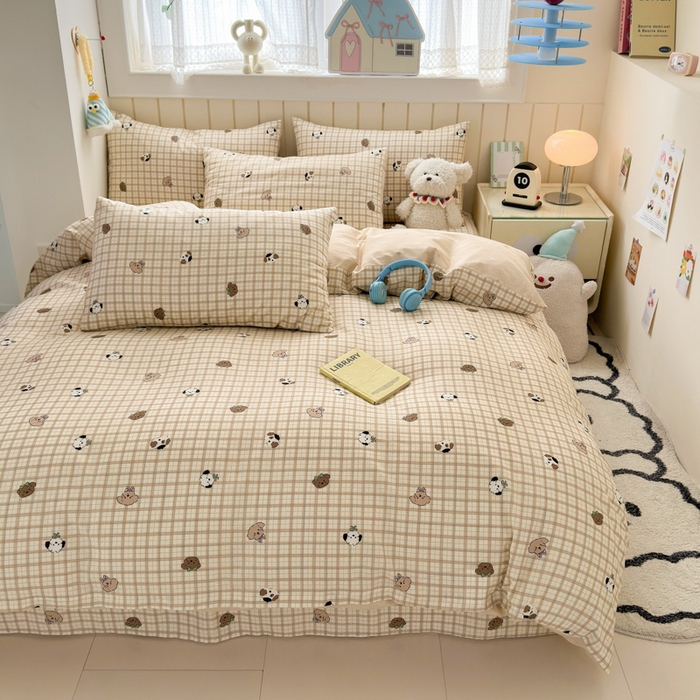 91家纺网 家纺一手货源 找家纺 典曼家纺 2025新款40支学生季卡通印花四件套 曲奇小狗