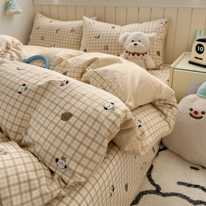 91家纺网 家纺一手货源 找家纺 典曼家纺 2025新款40支学生季卡通印花四件套 曲奇小狗