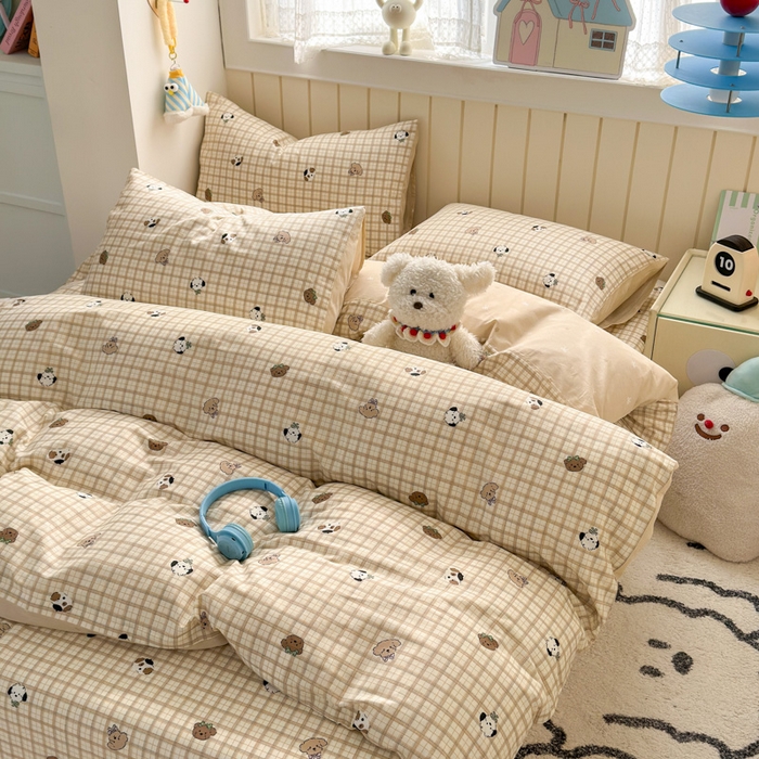 91家纺网 家纺一手货源 找家纺 典曼家纺 2025新款40支学生季卡通印花四件套 曲奇小狗