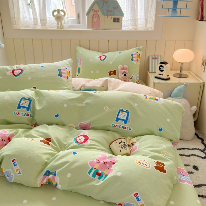 91家纺网 家纺一手货源 找家纺 典曼家纺 2025新款40支学生季卡通印花四件套 趣味熊