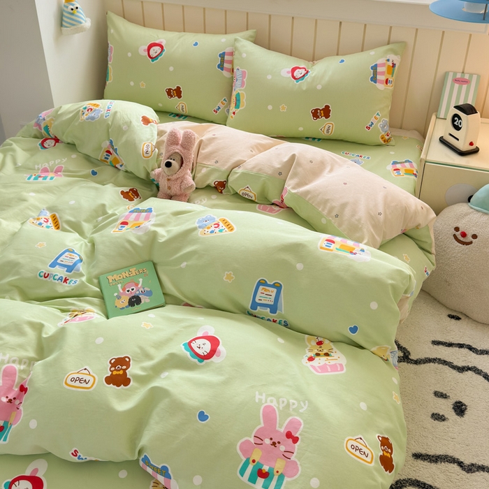 91家纺网 家纺一手货源 找家纺 典曼家纺 2025新款40支学生季卡通印花四件套 趣味熊