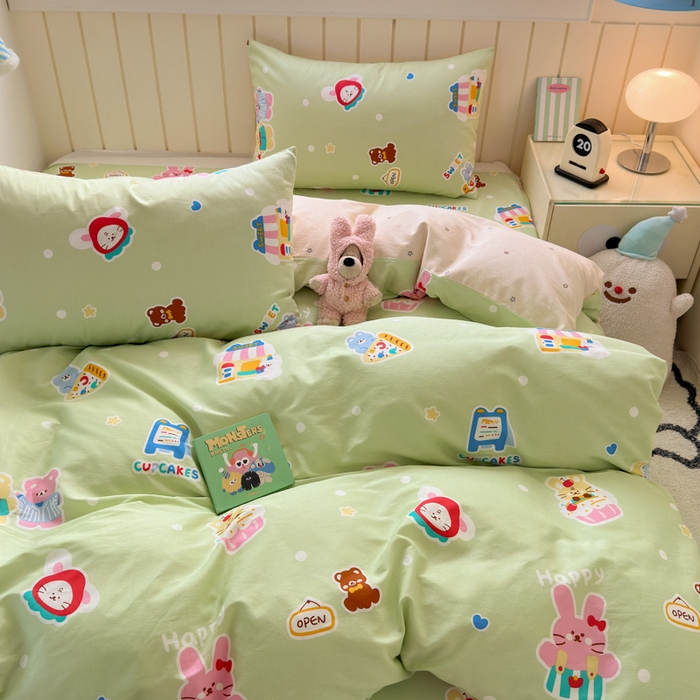 91家纺网 家纺一手货源 找家纺 典曼家纺 2025新款40支学生季卡通印花四件套 趣味熊