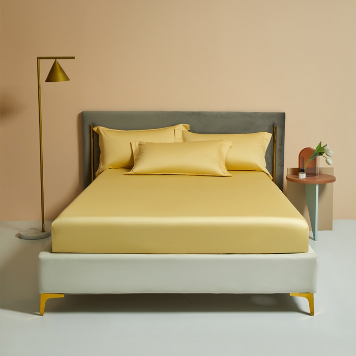 91家纺网 家纺一手货源 找家纺 柔觉家纺 柔系列A类100支单品床笠 柠檬黄