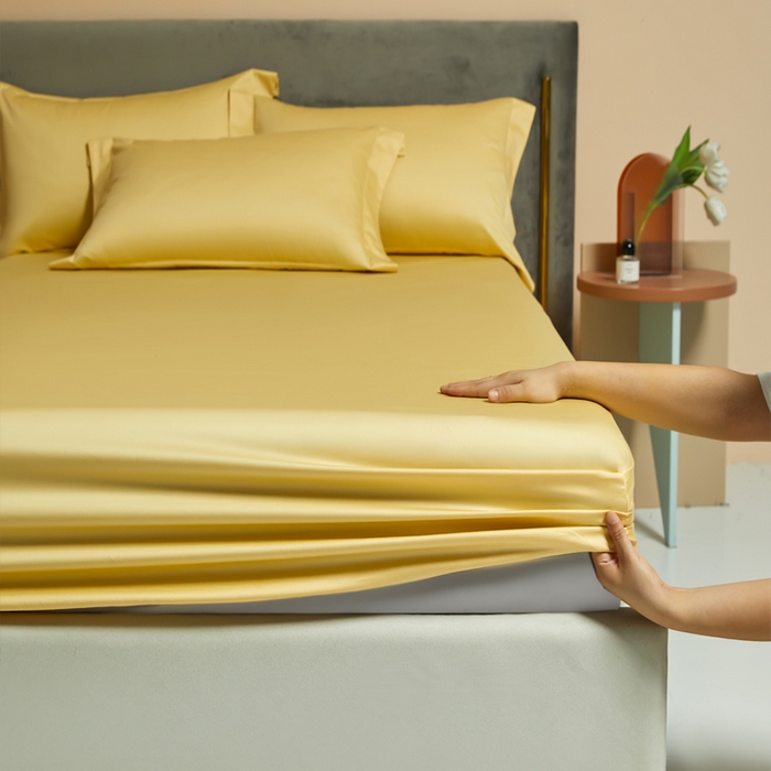 91家纺网 家纺一手货源 找家纺 柔觉家纺 柔系列A类100支单品床笠 柠檬黄