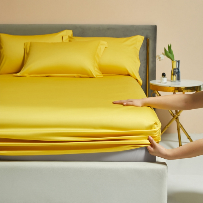 91家纺网 家纺一手货源 找家纺 柔觉家纺 柔系列A类100支单品床笠 姜黄