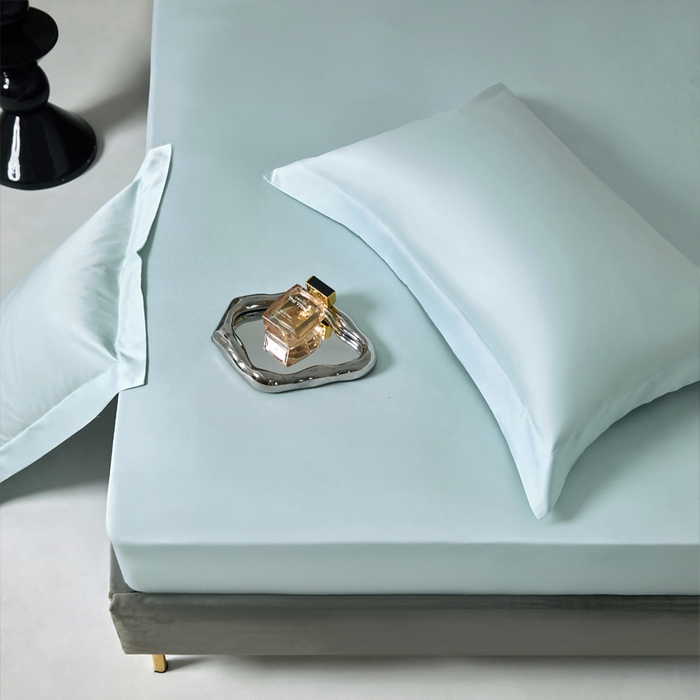 91家纺网 家纺一手货源 找家纺 柔觉家纺 柔系列A类100支单品床笠 远天蓝