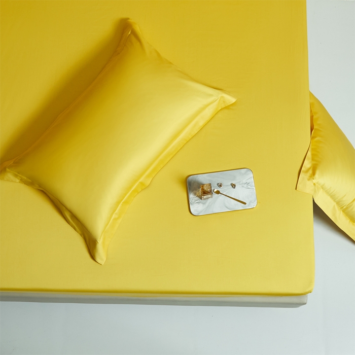 91家纺网 家纺一手货源 找家纺 柔觉家纺 柔系列A类100支单品床笠 姜黄