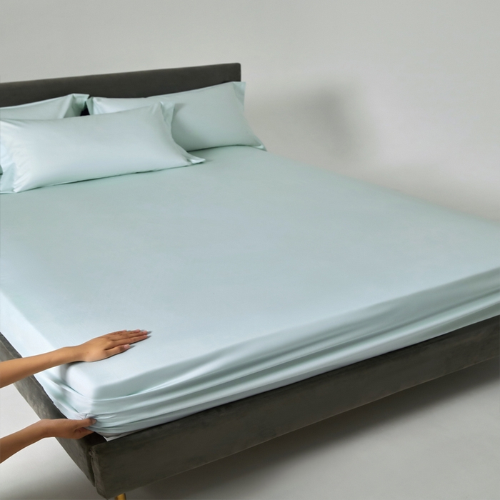 91家纺网 家纺一手货源 找家纺 柔觉家纺 柔系列A类100支单品床笠 远天蓝