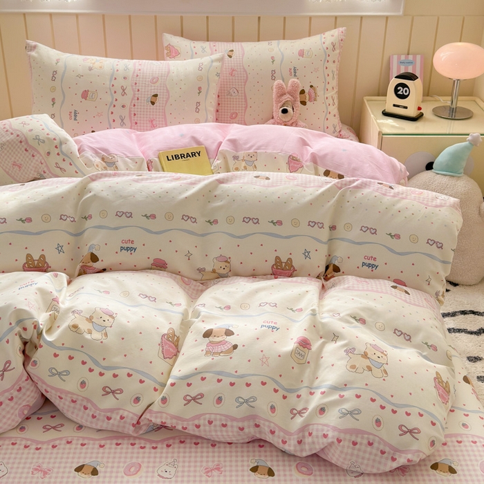 91家纺网 家纺一手货源 找家纺 典曼家纺 2025新款40支学生季卡通印花四件套 甜甜圈