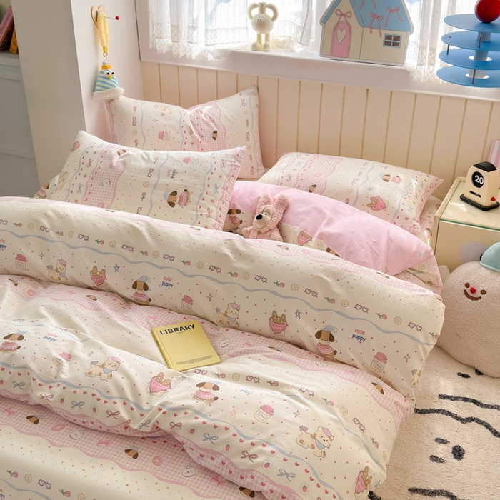 91家纺网 家纺一手货源 找家纺 典曼家纺 2025新款40支学生季卡通印花四件套 甜甜圈