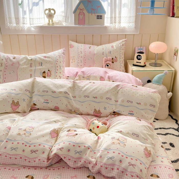 91家纺网 家纺一手货源 找家纺 典曼家纺 2025新款40支学生季卡通印花四件套 甜甜圈