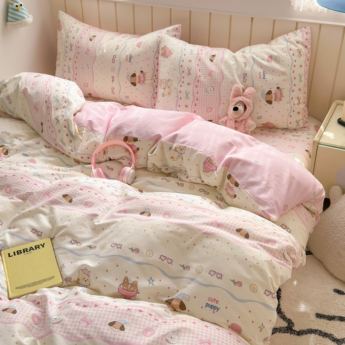 91家纺网 家纺一手货源 找家纺 典曼家纺 2025新款40支学生季卡通印花四件套 甜甜圈