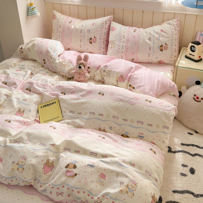 91家纺网 家纺一手货源 找家纺 典曼家纺 2025新款40支学生季卡通印花四件套 甜甜圈