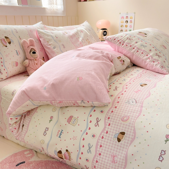 91家纺网 家纺一手货源 找家纺 典曼家纺 2025新款40支学生季卡通印花四件套 甜甜圈