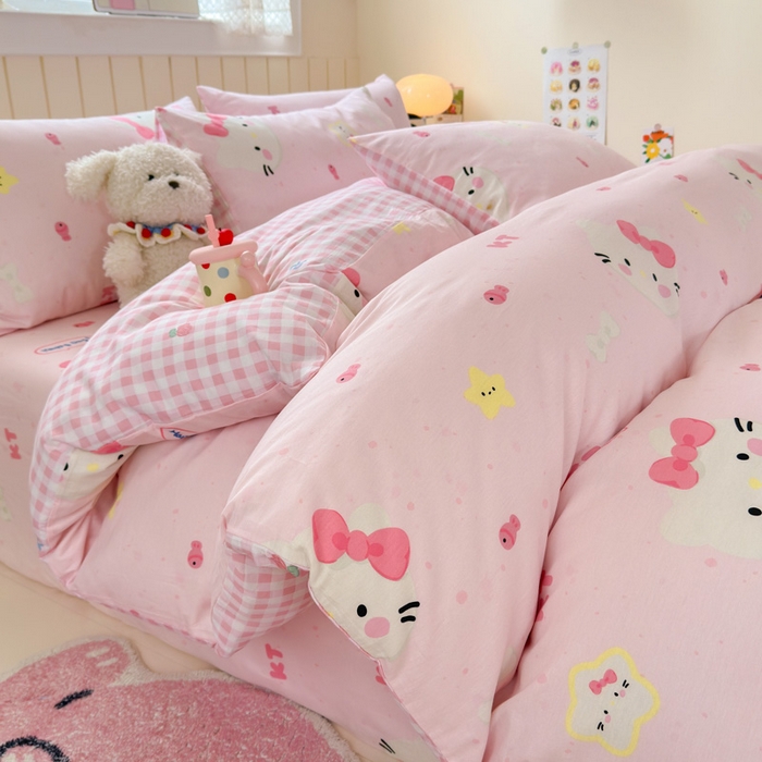 典曼家纺 2025新款40支学生季卡通印花四件套 甜心猫咪