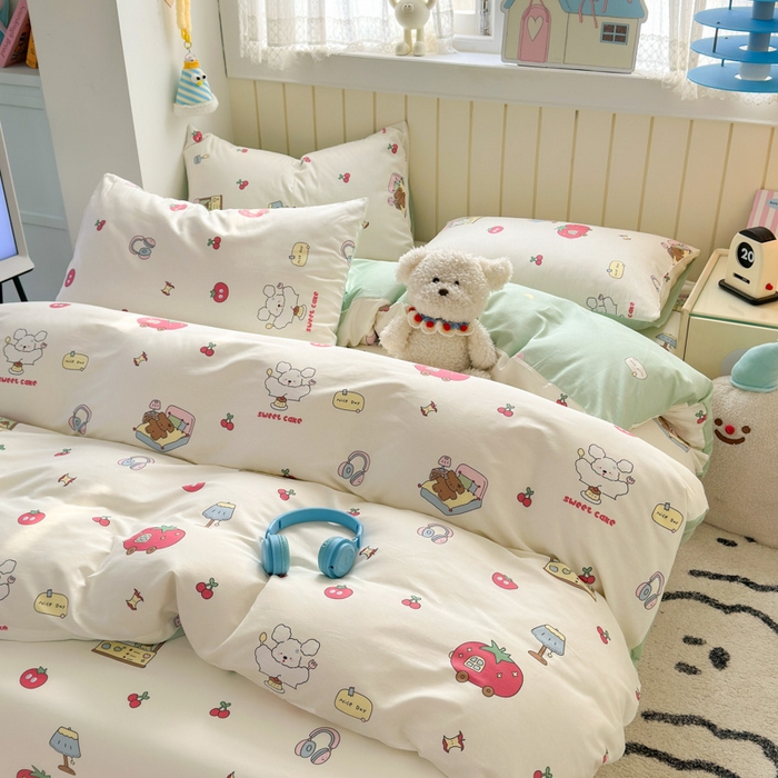 91家纺网 家纺一手货源 找家纺 典曼家纺 2025新款40支学生季卡通印花四件套 童画