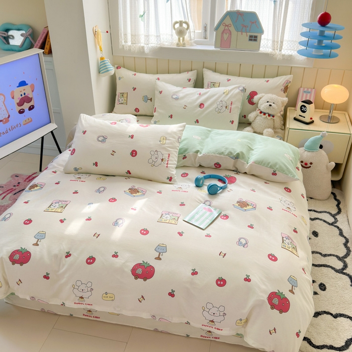 91家纺网 家纺一手货源 找家纺 典曼家纺 2025新款40支学生季卡通印花四件套 童画