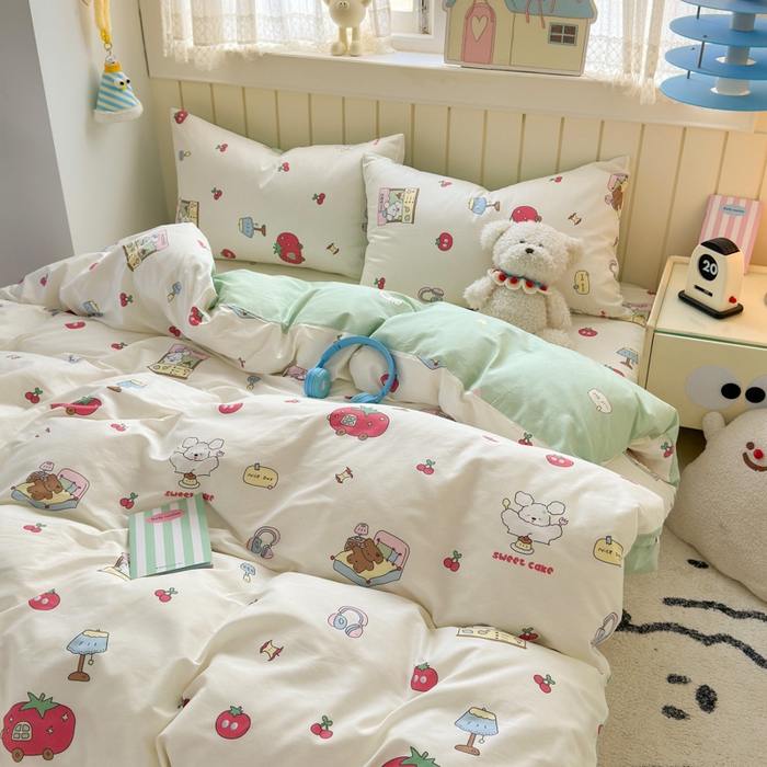 91家纺网 家纺一手货源 找家纺 典曼家纺 2025新款40支学生季卡通印花四件套 童画