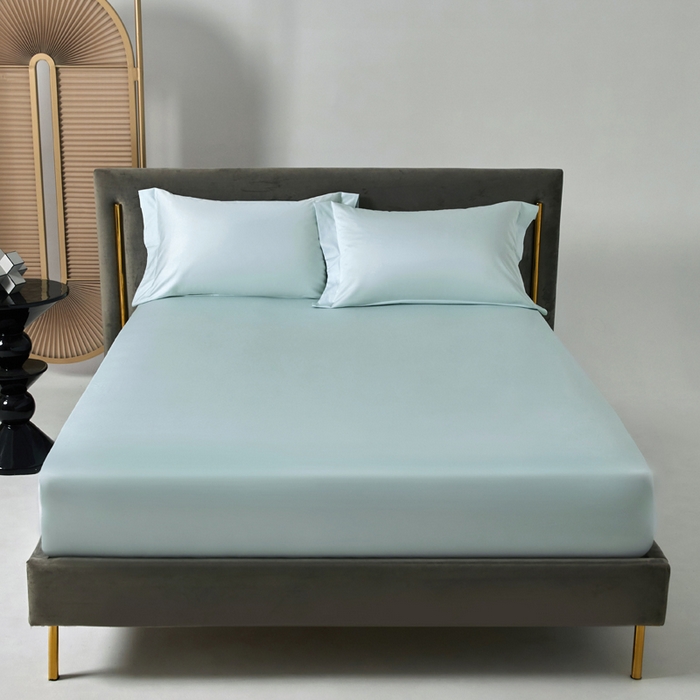 91家纺网 家纺一手货源 找家纺 柔觉家纺 柔系列A类100支单品床笠 远天蓝