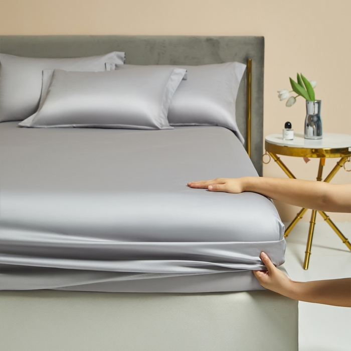 91家纺网 家纺一手货源 找家纺 柔觉家纺 柔系列A类100支单品床笠 浅银灰