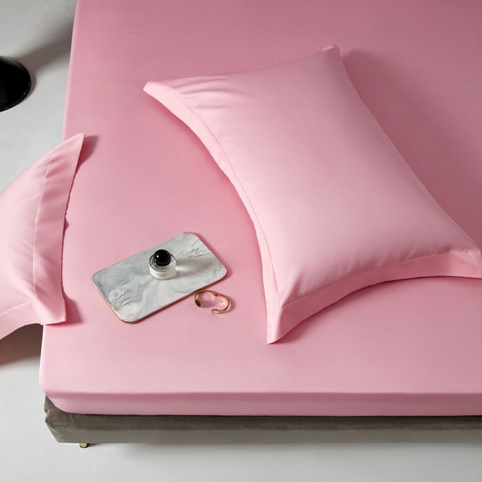 91家纺网 家纺一手货源 找家纺 柔觉家纺 柔系列A类100支单品床笠 樱花粉