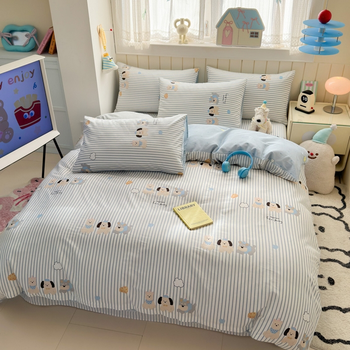 91家纺网 家纺一手货源 找家纺 典曼家纺 2025新款40支学生季卡通印花四件套 小狗日记