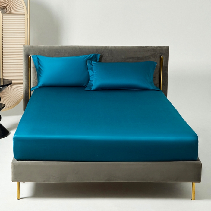 91家纺网 家纺一手货源 找家纺 柔觉家纺 柔系列A类100支单品床笠 海港蓝